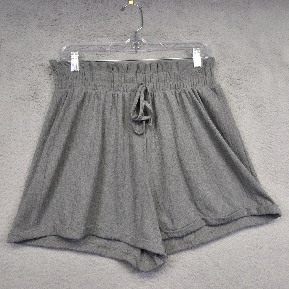 Rue21 Shorts Womens XL Gray Wide Leg High Rise Relaxed Knit Ribbed Comfy Lounge